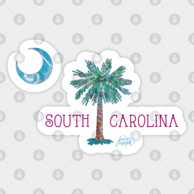 South Carolina Palmetto Tree and Moon by Jan Marvin Sticker by janmarvin